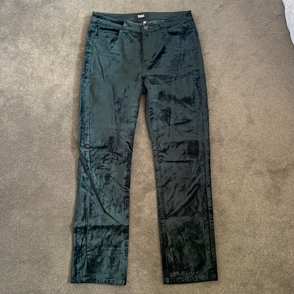 Paige Denim Green Soft Velvet Pants